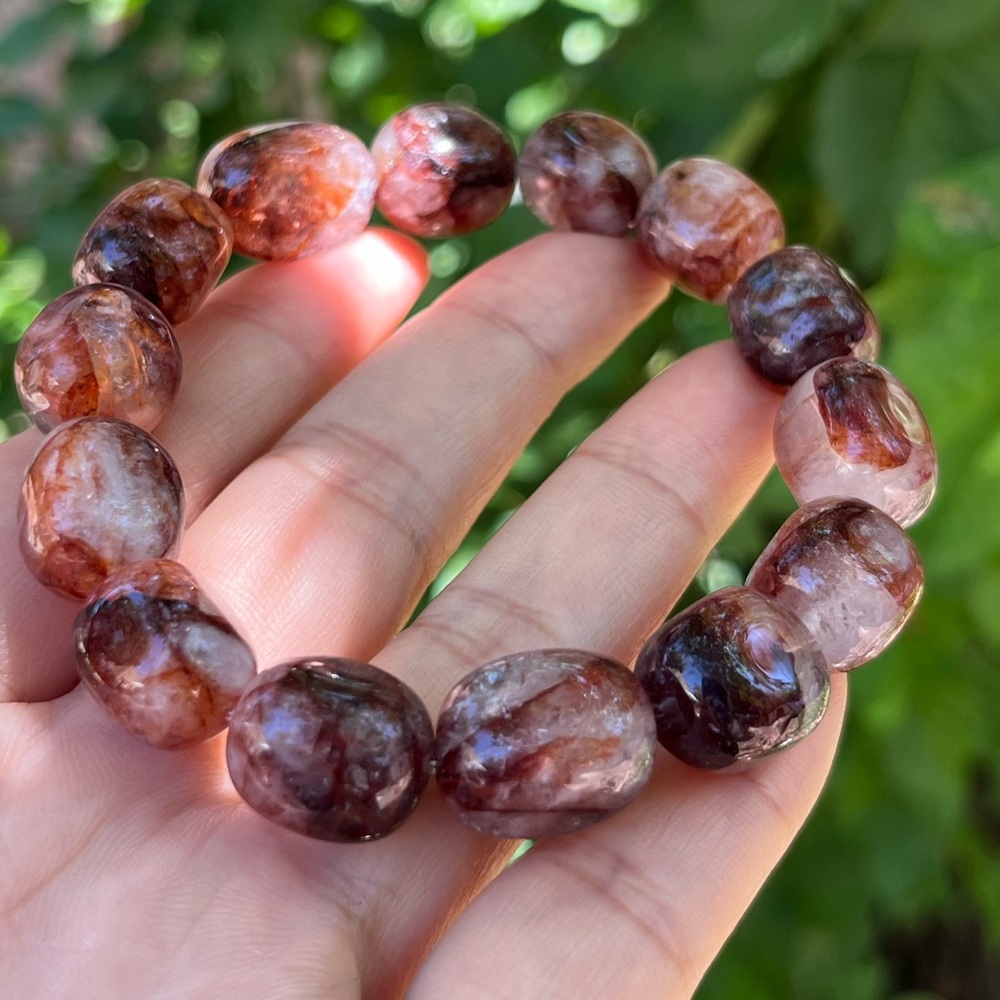 11.5mm stretchable fire quartz tumble bracelet